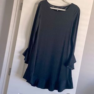 Premise long sleeve flutter sleeve and hem black A-line special occasion dress.